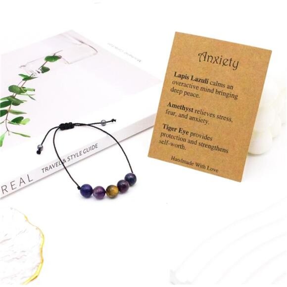 amethyst crystal healing stone bracelet anxiety relief adjustable gemstone gift - Picture 5 of 7